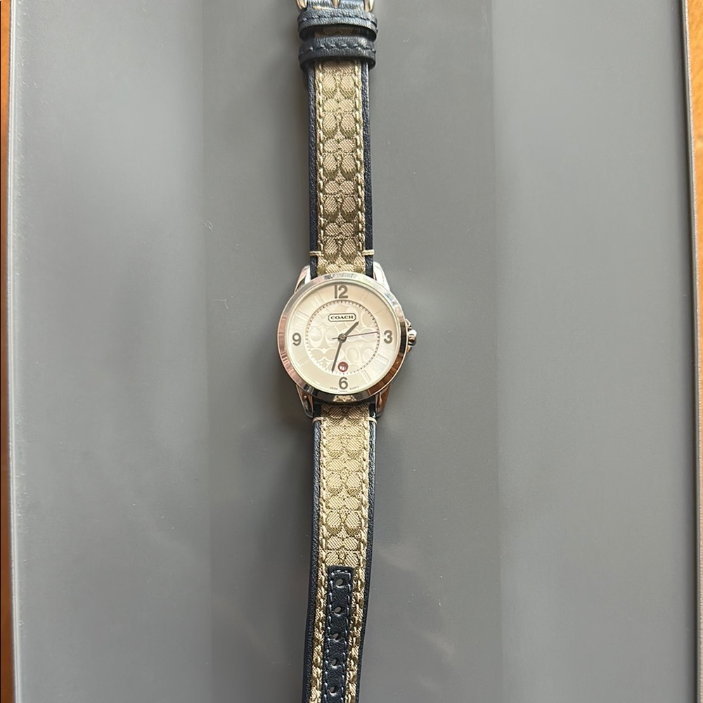 Coach Tan and Navy Patterned Watch